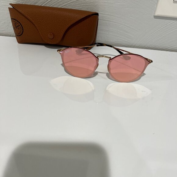 Ray Ban Blaze Round Gold RB3574N 001/E4 Pink Mirrored Sunglasses Unisex 59mm - Picture 10 of 10